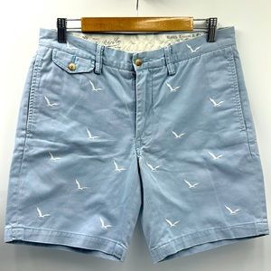 POLO RALPH LAUFEN SHORT MENS SIZE 31 KHAKI BIRDS EMBROIDERED BLUE SHORTS